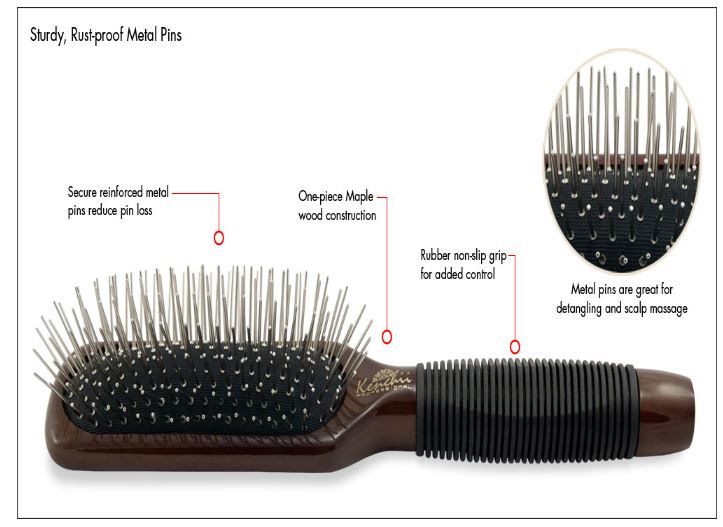 KENCHII - Brosse Rectangulaire à picots métal - Taille Moyenne